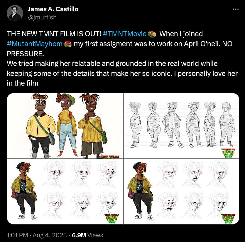 James A. Castillo's early concept work for April O'Neil in Teenage Mutant Ninja Turtles: Mutant