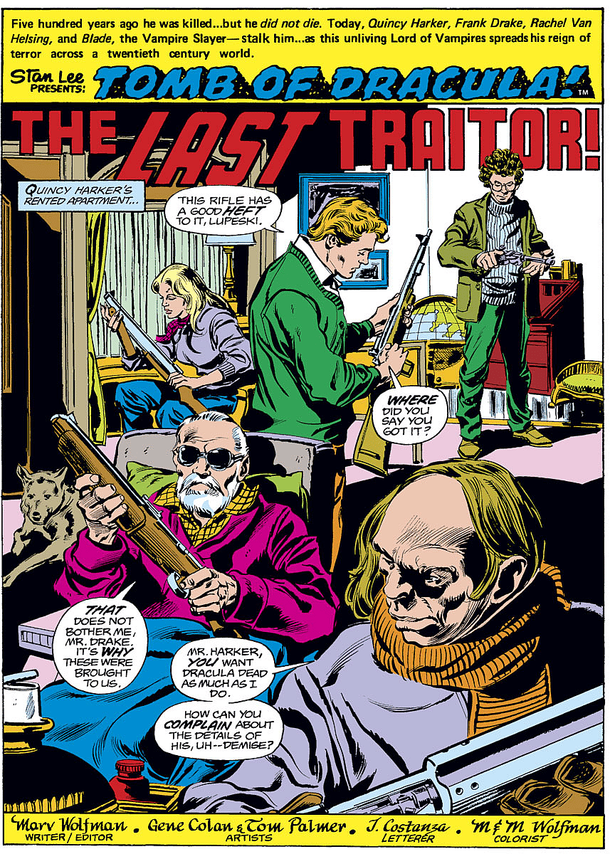 Quincy Harker, Frank Drake, Rachel van Helsing, Harold H. Harold fight in Tomb of Dracula #59 (1977)