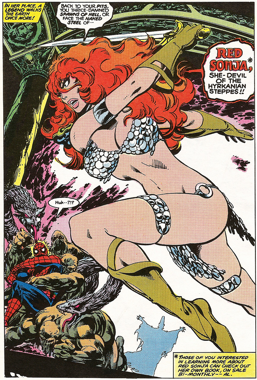 The spirit of Red Sonja takes possession of Mary-Jane Watson in Marvel Team-Up Vol. 1 #79 "Sword of the She-Devil" (1978), Marvel Comics. Words by Christ Claremont and John Byrne, art by John Byrne, Terry Austin, Glynis Wein, and Tom Orzechowski.