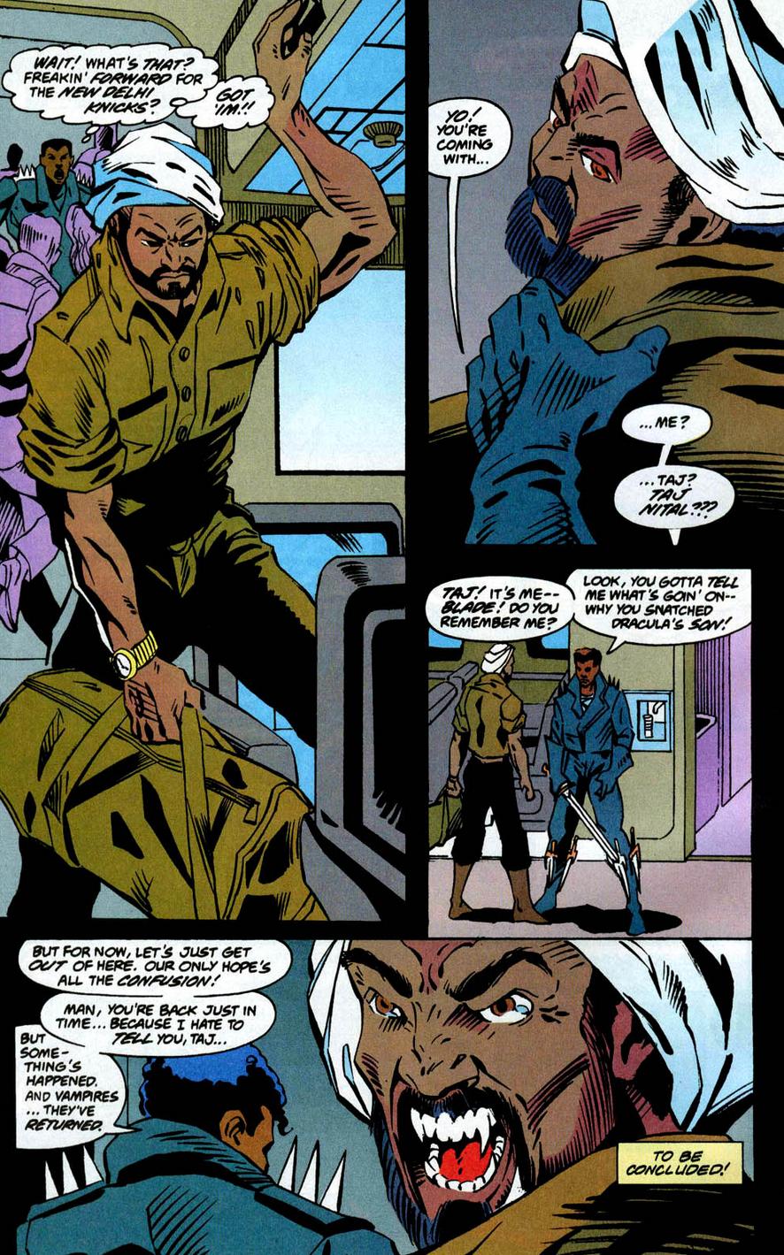 Blade reunites with Taj Nital in Nightstalkers Vol. 1 #17 "The Bride of Dracula!" (1994), Marvel Comics. Words by Frank Lovelace, art by Ed Murr, Frank Turner, John Kalisz, and John Costanza via digital issue
