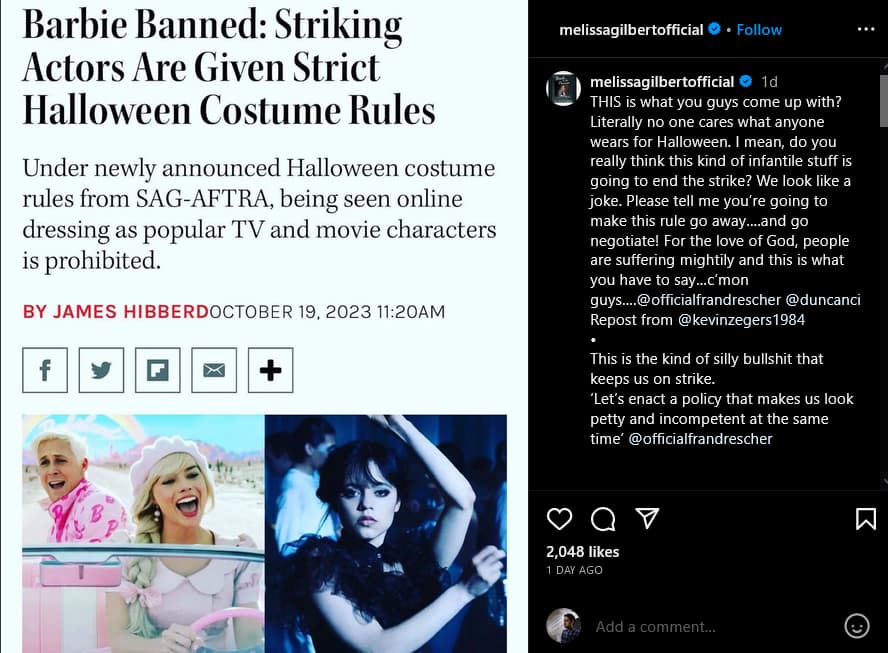 Former SAG president Melissa Gilbert weighs in on SAG-AFTRA's Halloween rules