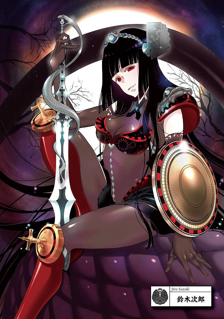 Yumeko is ready for an adventure in Jirō Suzuki's illustration for Kakegurui Yorozu (2017), Square Enix