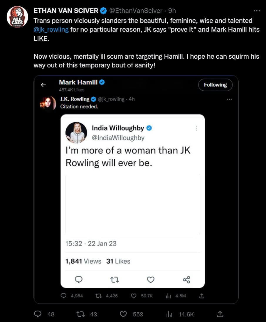 Ethan Van Sciver mocks Mark Hamill on his Twitter account