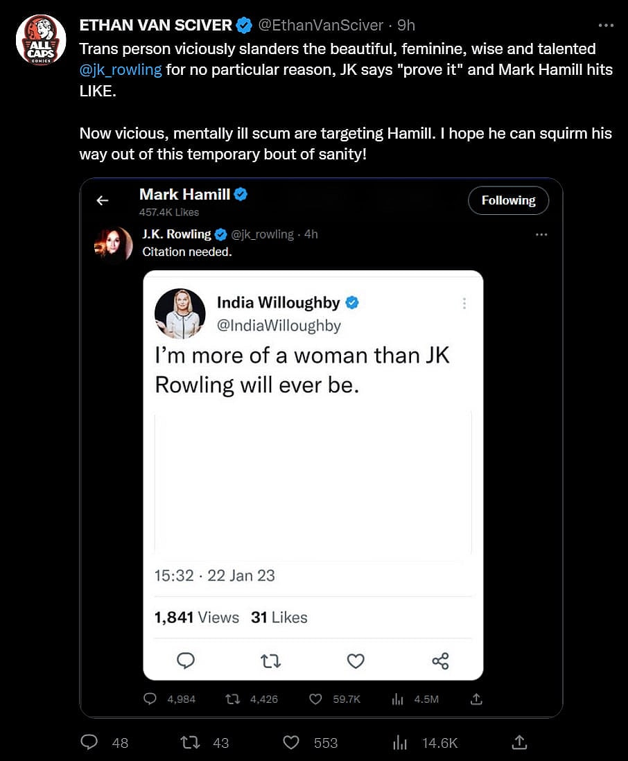 Ethan Van Sciver mocks Mark Hamill on his Twitter account