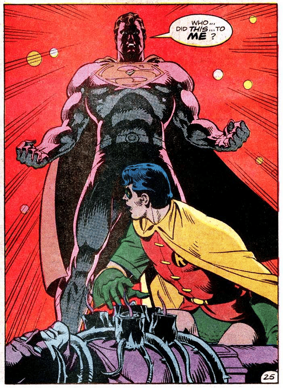 Superman awakens from the grip of the Black Mercy in Superman Annual #11 "For the Man Who Has Everything" (1985), DC Comics. Words by Alan Moore, art by Dave Gibbons and Tom Ziuko.