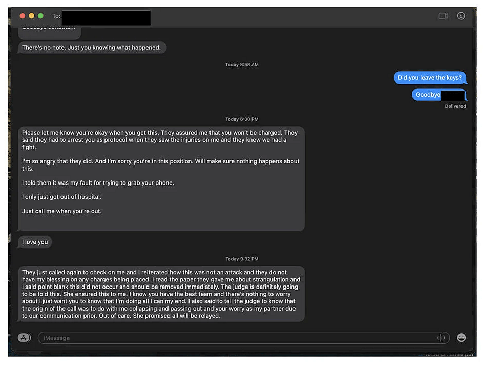 An alleged text message exchange between Jonathan Majors and his supposed domestic violence victim as provided by attorney Priya Chaudhry to TheWrap