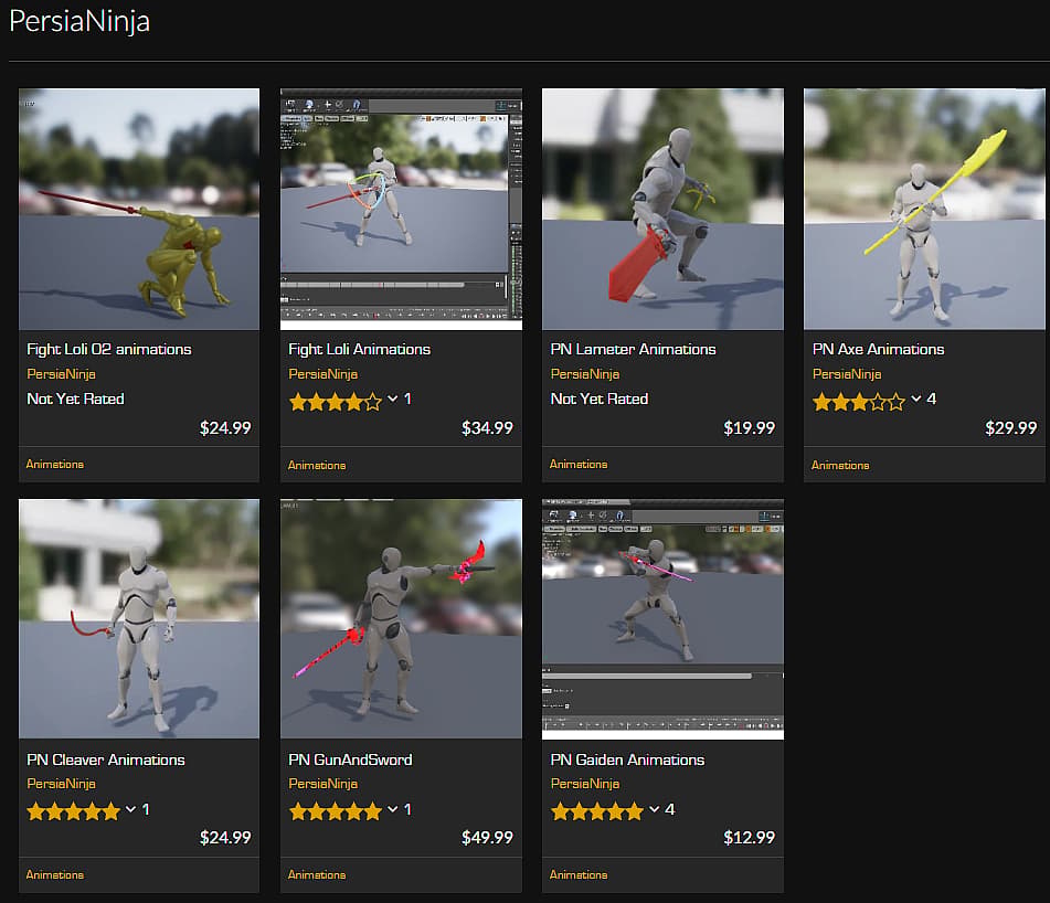 Archive Link Persia Ninja's animation assets being sold via Epic Marketplace