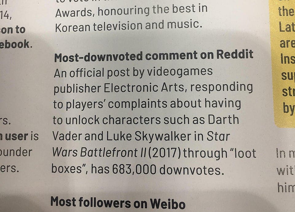 EA's Battlefront II microtransaction response becomes Reddit's most-downvoted comment