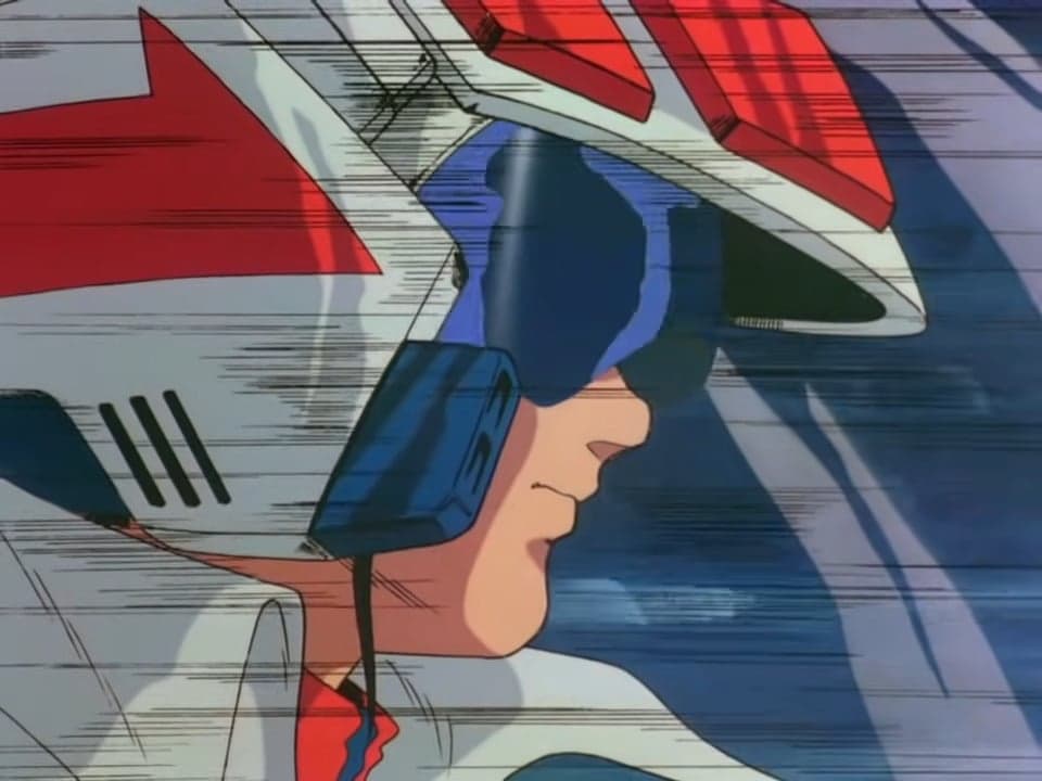 Hikaru Ichijyo (Arihiro Hase) prepares for takeoff in the intro to Super Dimension Fortress Macross (1982), Big West