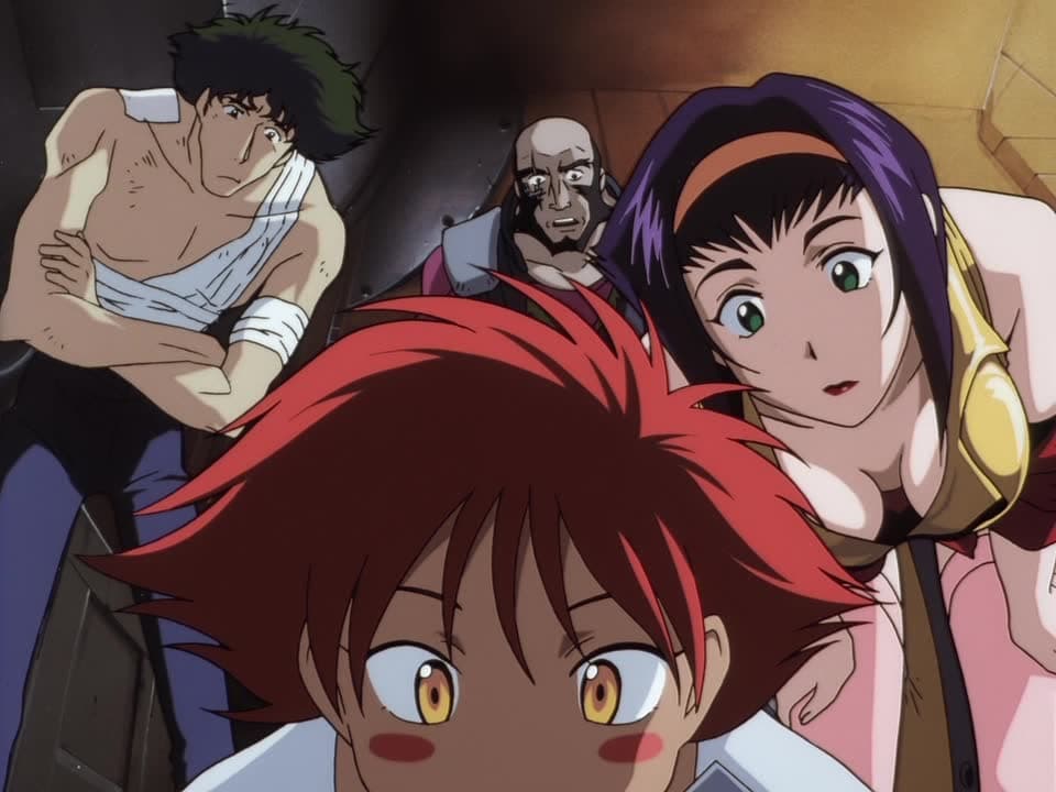 The crew gets a lead on Cowboy Andy (Masashi Ebara) in Cowboy Bebop Episode 22 "Cowboy Funk" (1998), Sunrise, Inc.