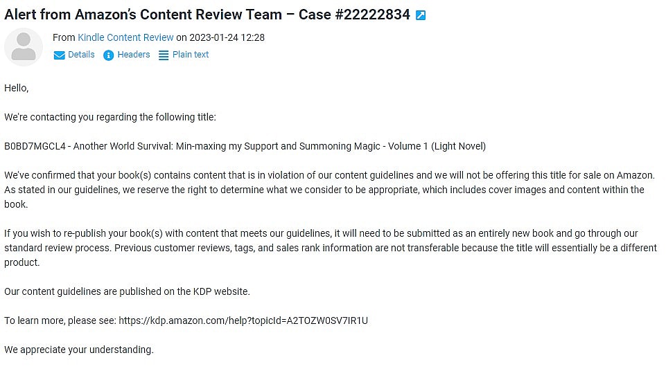 Hanashi e-mail Kindle