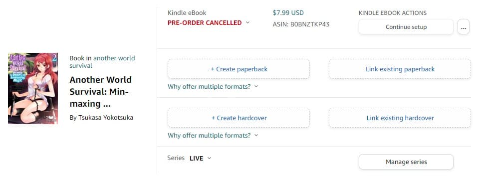 Hanashi Media's correspondence with Kindle Direct Publishing Team / Amazon Kindle Cancelling Pre-Orders for Hanashi Media's Another World Survival: Min Maxing my Support and Summoning Magic Vol. 2