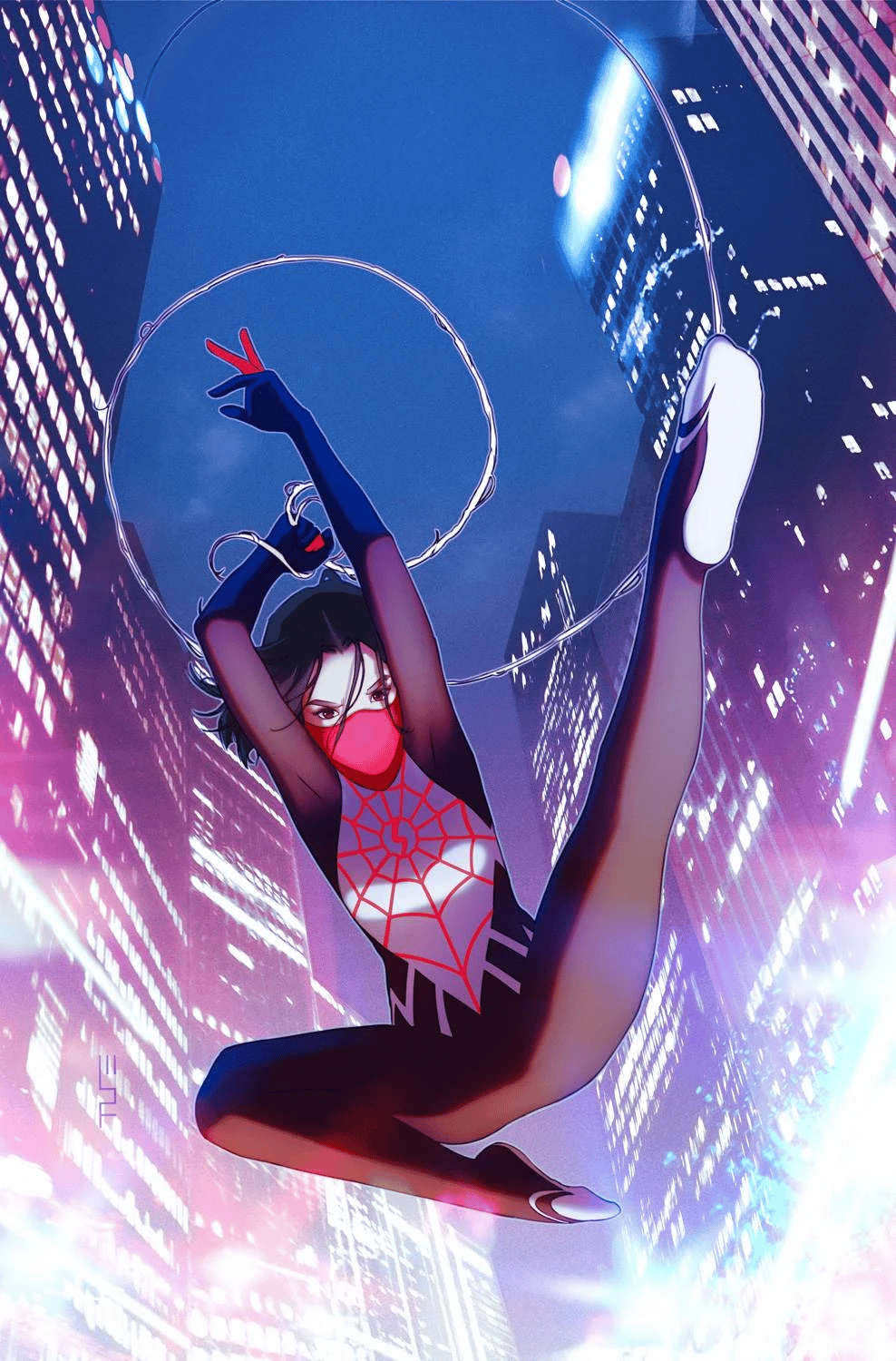 Cindy Moon leaps into action on W. Scott Forbes' variant cover to Silk Vol. 2 #1 "The Return of the Goblin King! Part One..." (2015), Marvel Comics