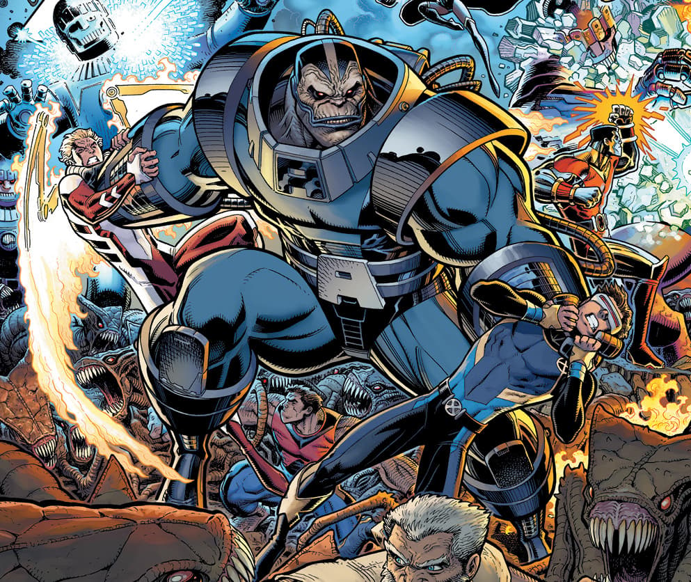 Apocalypse tears through the X-Men on Arthur Adams and Peter Steigerwald's cover to X-Men Gold Vol. 2 #13 "Mojo Worldwide: Part 1" (2017), Marvel Comics