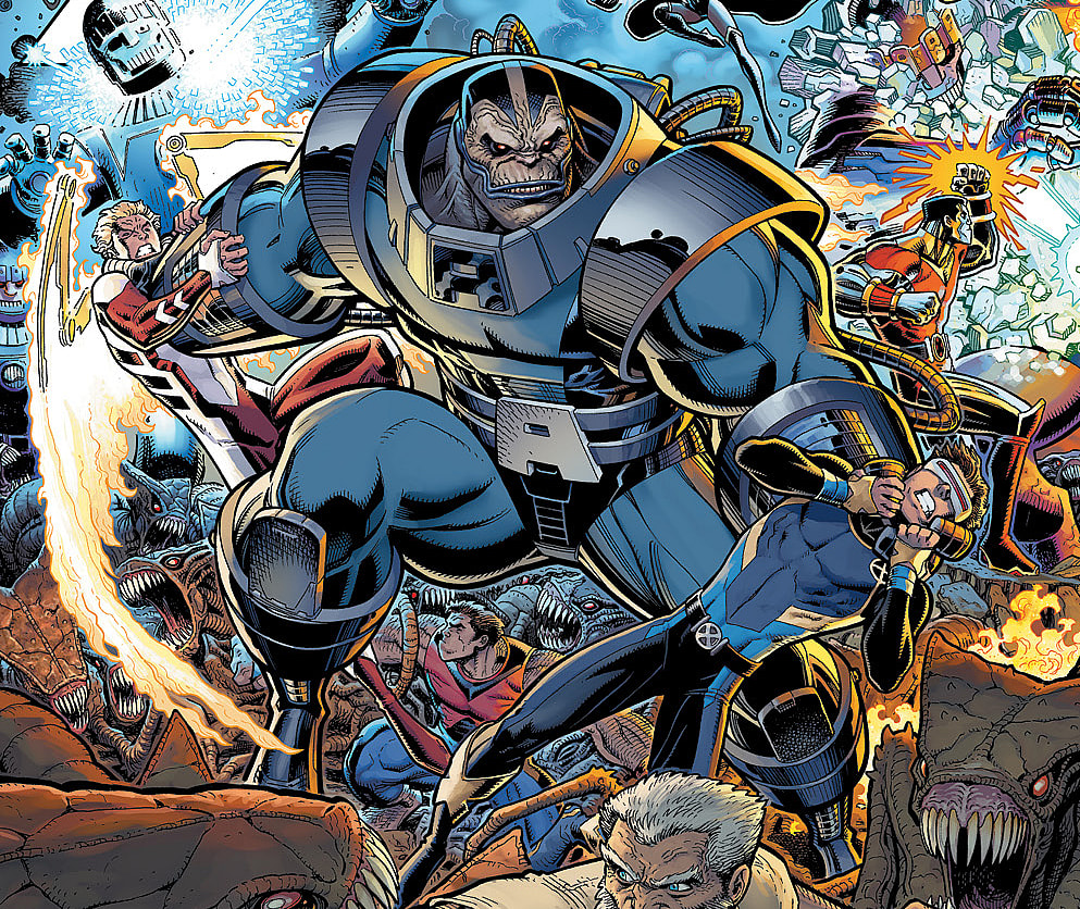 Apocalypse tears through the X-Men on Arthur Adams and Peter Steigerwald's cover to X-Men Gold Vol. 2 #13 "Mojo Worldwide: Part  1" (2017), Marvel Comics