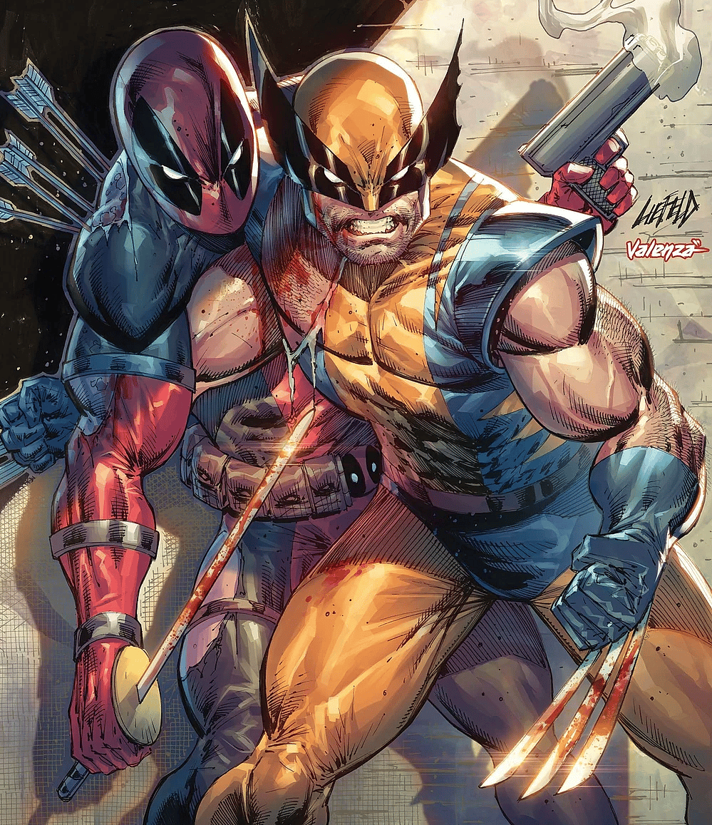Wolverine offers a shoulder to Deadpool on Rob Liefeld and Bryan Valenza's Deadpool 30th Anniversary variant cover to X-Men Legends Vol. 1 #4 "Tools!" (2021), Marvel Comics