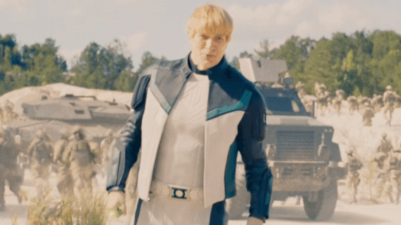 Guy Gardner (Nathan Fillion) lends a hand in stopping the Boravian-Jarhanpurian War in Superman (2025), DC Studios