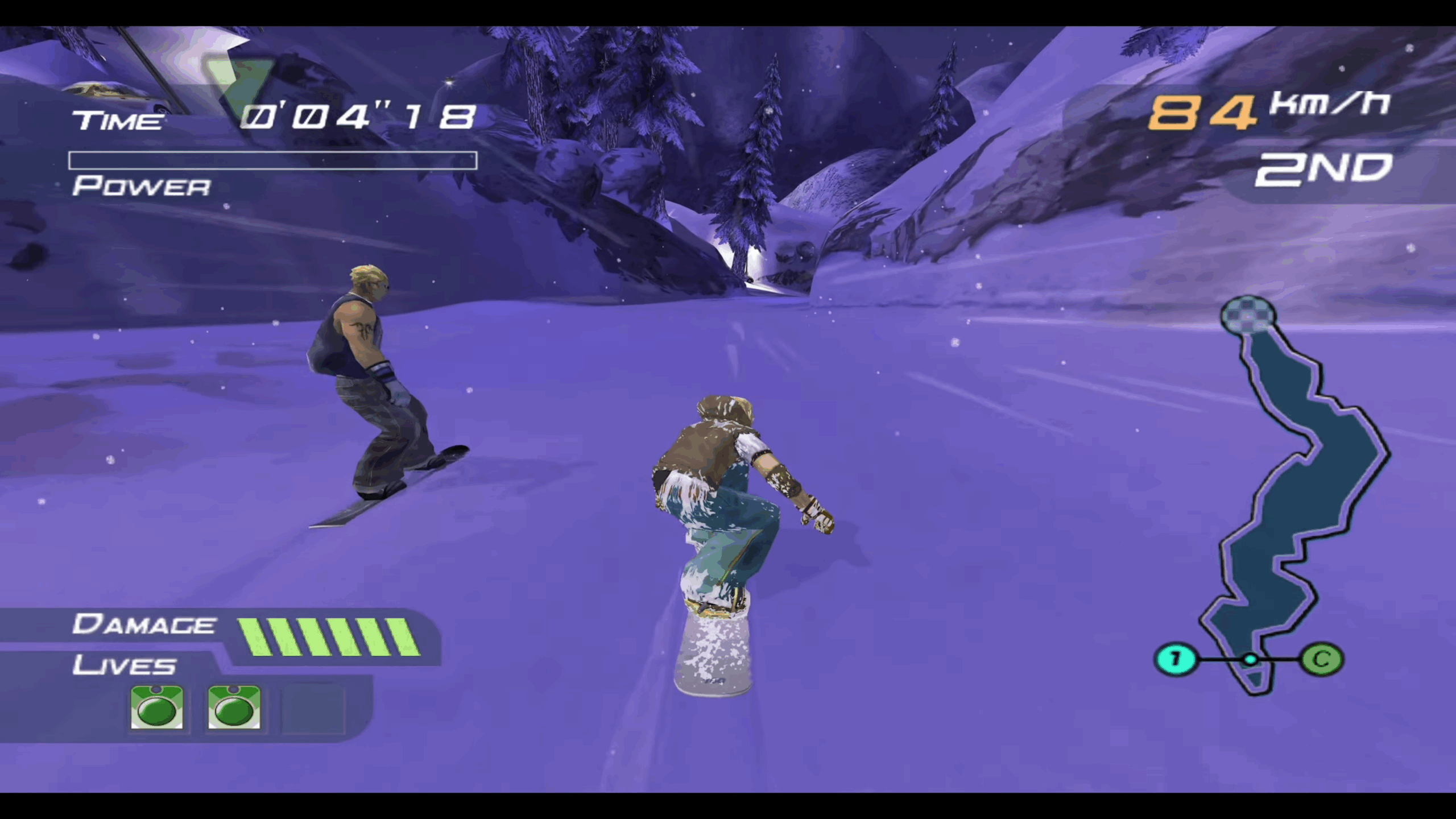 Ricky Winterborn (Giles Goddard) is determined to win the race in 1080° Avalanche (2003), Nintendo