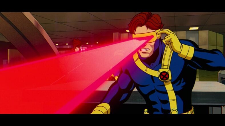 Cyclops (Ray Chase) attempts to stop rioters from interrupting Magento's (Matthew Watterson) trial in X-Men ’97 Season 1 Episode 2 ‘Mutant Liberation Begins’ (2024), Disney Plus