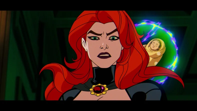 Madelyne Prior (Jennifer Hale) is shocked at Jean Grey's (Jennifer Hale) attempt to rescue Cable'(Chris Potter) birth in X-Men ’97 Season 1 Episode 3 ‘Fire Made Flesh’ (2024), Disney Plus