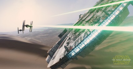Millennium Falcon on Jakku Star Wars The Force Awakens