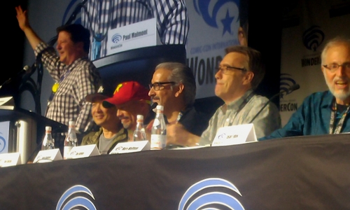 From Left to Right: Moderator Paul Malmont, Jim Lee, Alex Sinclair, Norm Rapmund, Dan Jurgens and Marv Wolfman - WonderCon Action Comics #1000 Panel - DC Comics