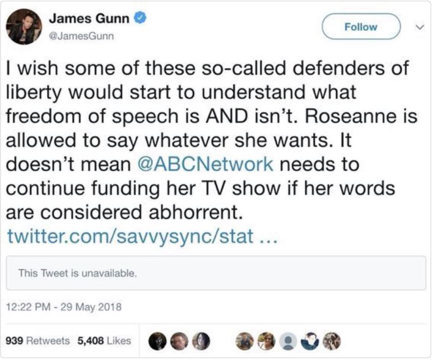 James Gunn Tweet Roseanne