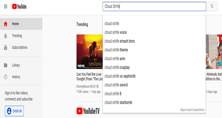 Tifa Lockhart Content Blocked from YouTube’s Auto-Fill Suggestions - Cloud Strife Search Results