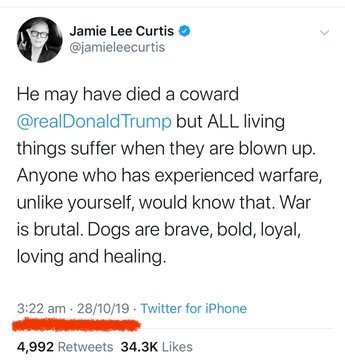 Jamie Lee Curtis Strange Tweet 10/19