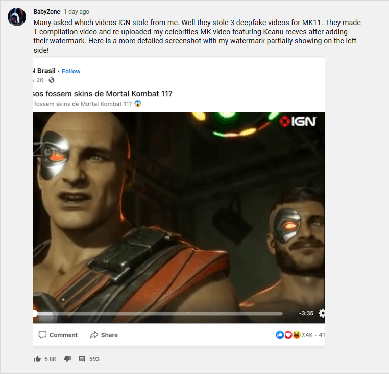 IGN Brazil Uploads, Then Deletes Mortal Kombat 11 Content After Being Caught Stealing Footage and Removing Watermarks from Videos Recorded by YouTuber BabyZone