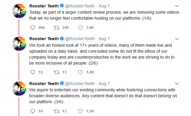 Rooster Teeth Announces Ongoing Deletion of Old Content “We No Longer Feel Comfortable Hosting On Our Platforms”