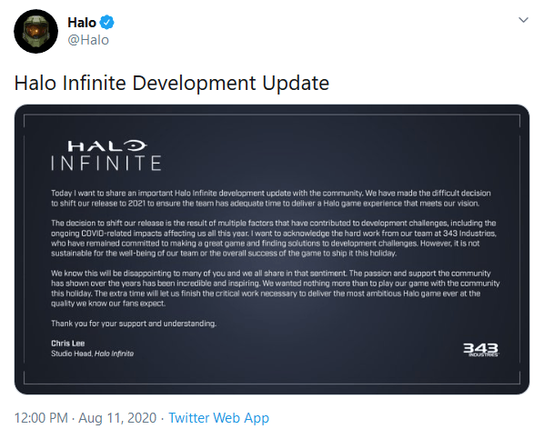 343 Studios Delays Halo Infinite Until 2021