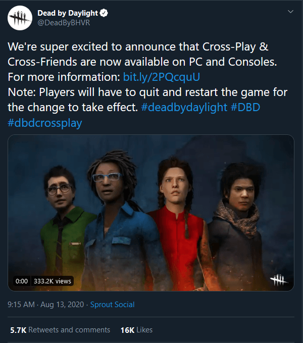 Dead By Daylight has cross-play now