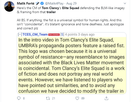Ubisoft's Tom Clancy's Elite Squad Removes 'Black Power' Imagery After Being Accused of Casting Black Lives Matter Protestors As Villains