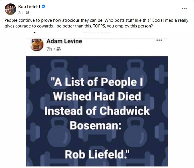 Topps’ Licensing Manager Wishes Creator Rob Liefeld “Died Instead of Chadwick Boseman”