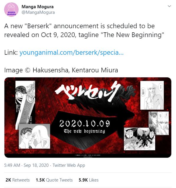 Berserk set to receive major announcement soon, date revealed