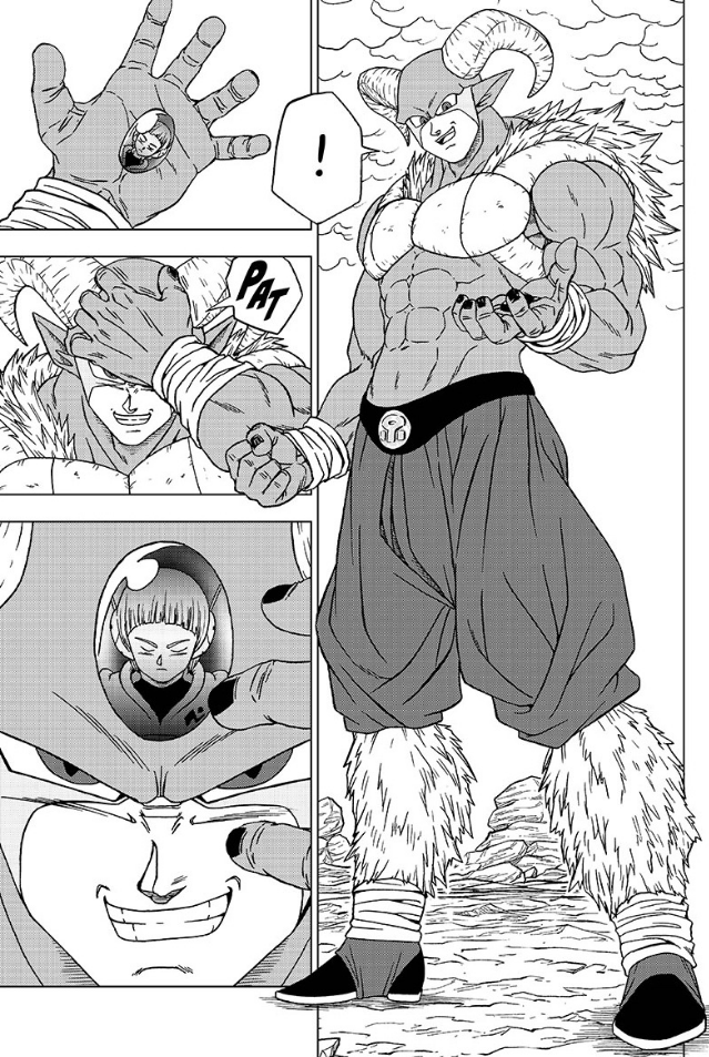 Moro absorbs Merus in Dragon Ball Super Ch. 65 "Son Goku, Earthling" (2020), Shueisha. Words and art by Toyotarou.
