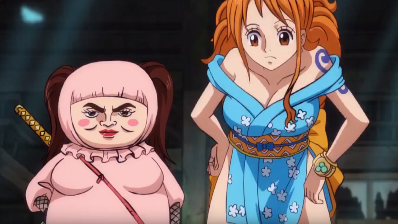 Nami (Wakana Yamazaki) makes the acquaintance of Shinobu (Yuriko Yamamoto) in One Piece Episode 923 "A State of Emergency - Big Mom Closes in!" (2020), Toei Animation