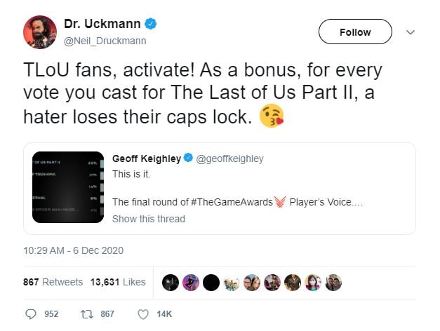 Neil Druckmann DELETES Tweet BEGGING For RIGGED Game Award Votes! 