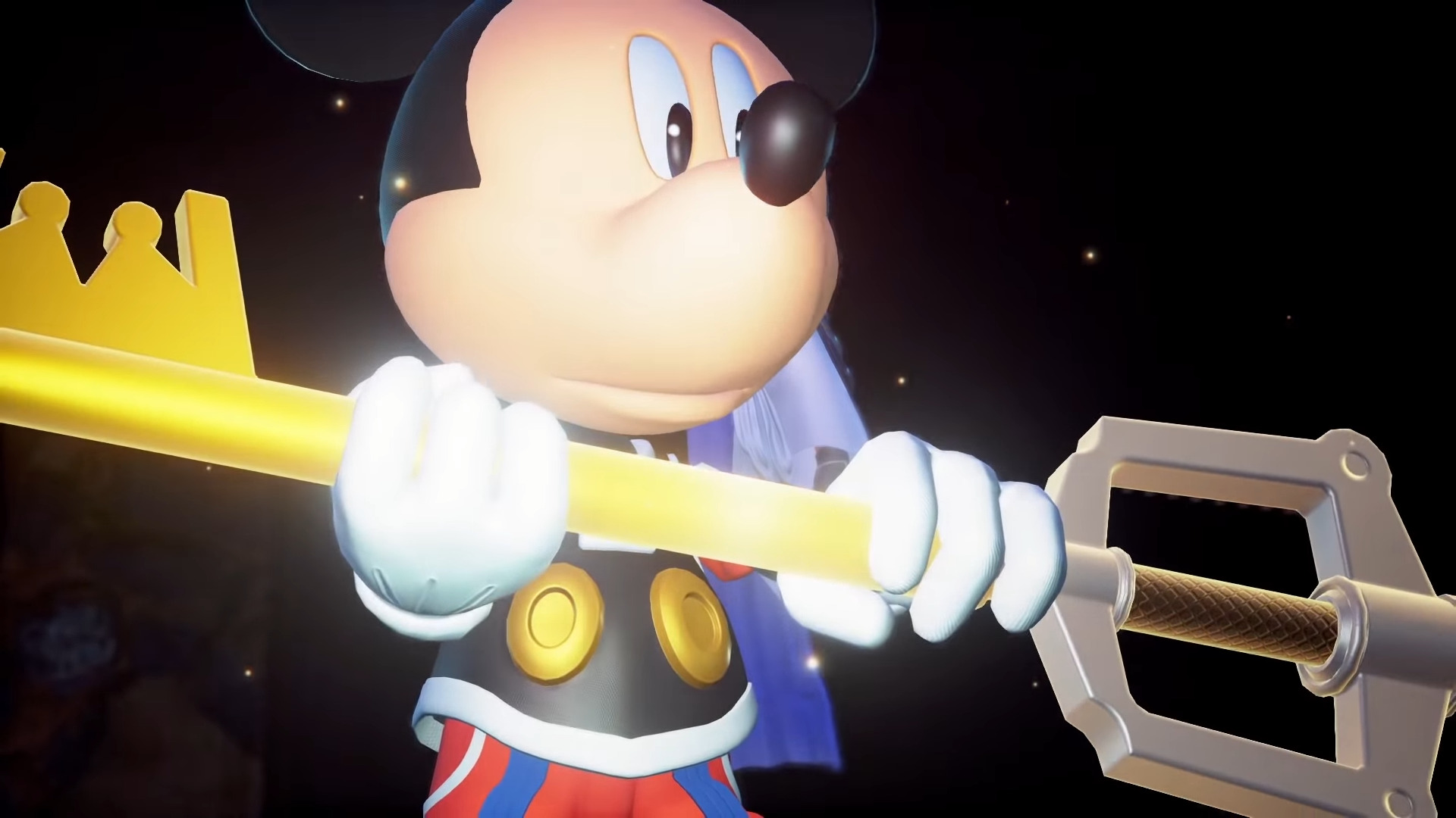 Mickey Mouse (Chris Diamantopoulos) discovers the Kingdom Key D in Kingdom Hearts 0.2 Birth by Sleep - A Fragmentary Passage (2017), Square Enix