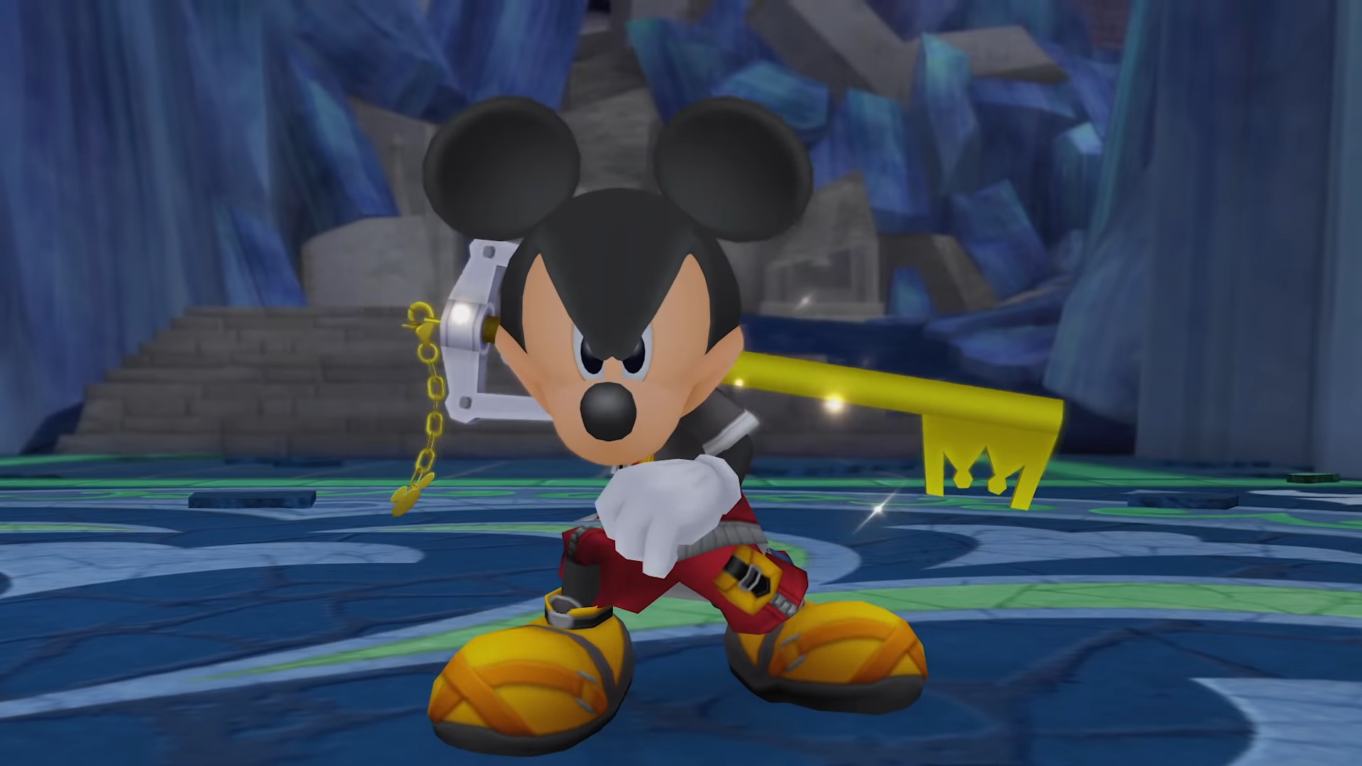 Mickey Mouse (Chris Diamantopoulos) rushes off to avenge the 'death' of Goofy (Bill Farmer) in Kingdom Hearts II (2005), Square Enix