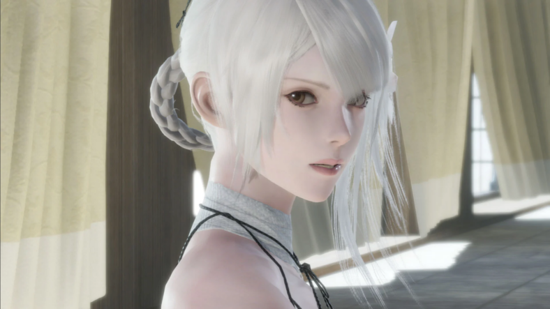 Kainé (Atsuko Tanaka) tells Nier (Koji Yusa) to prepare himself for a changed world in Nier Replicant ver.1.22474487139... (2021), Square Enix