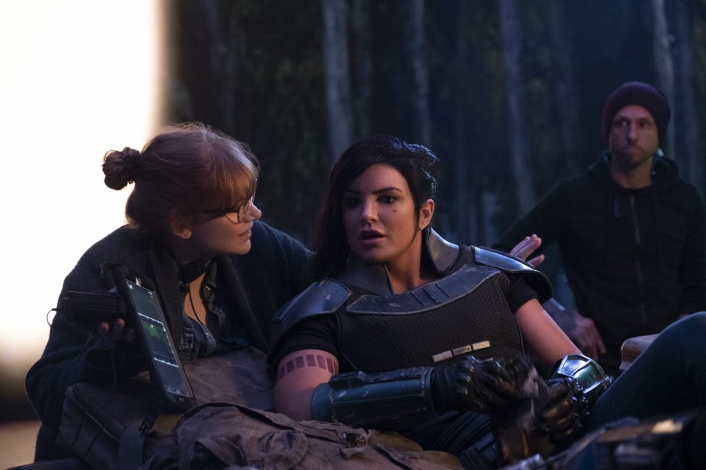 Bryce Dallas Howard and Gina Carano on the set of THE MANDALORIAN, exclusively on Disney+