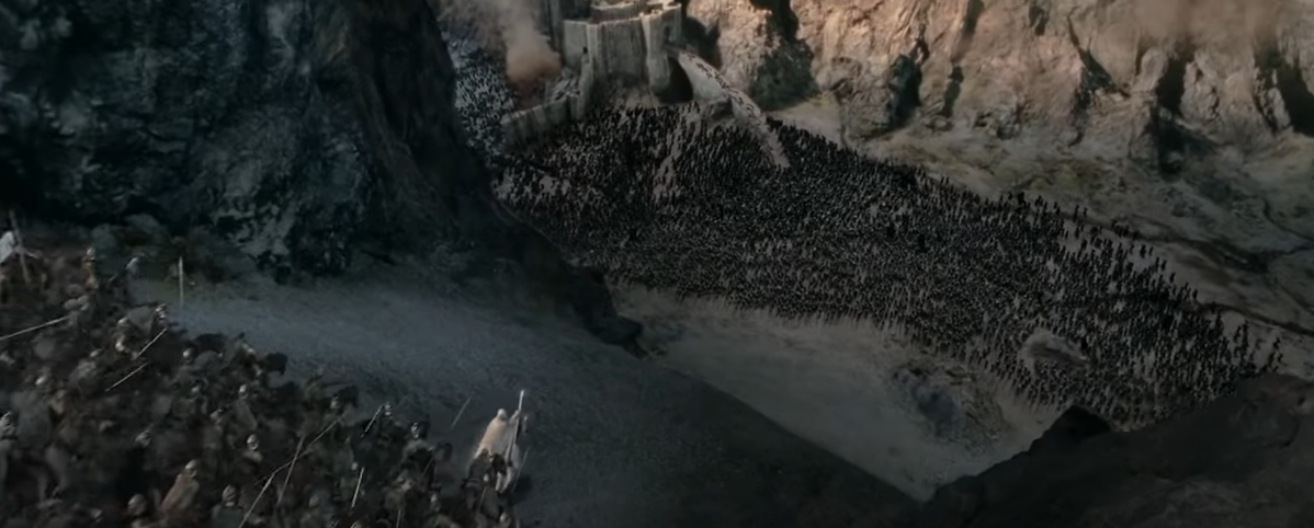 Gandalf lidera o ataque dos Rohirrim no Abismo de Helm em O Senhor dos Anéis: As Duas Torres (2002), New Line Cinema