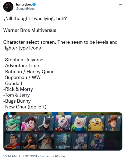 The Character Screen For Warner Bros' Multiversus Game Has Leaked