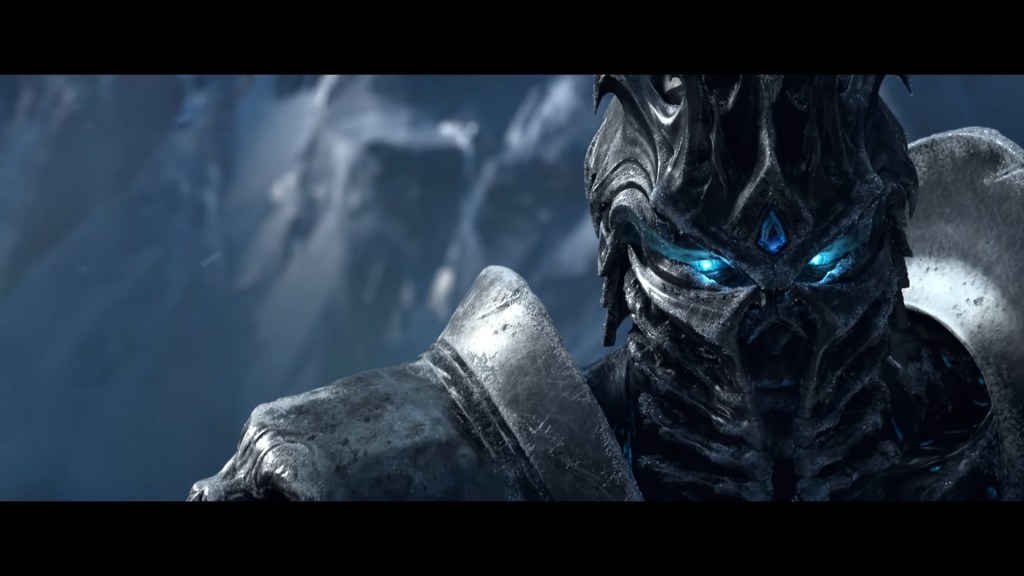 The Lich King Arthas (Michael McConnohie) rises from his throne in World of Warcraft: Shadowlands (2020), Blizzard Entertainment