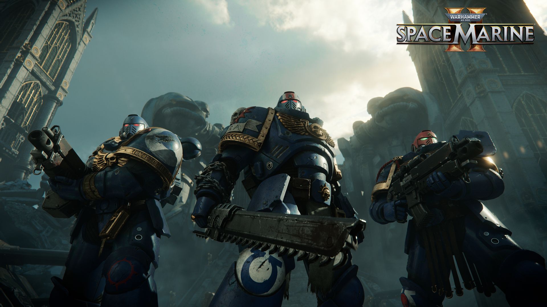 A trio of Space Marines prepare to stamp out heresy in Warhammer 40,000: Space Marine II (2023), Focus Entertainment