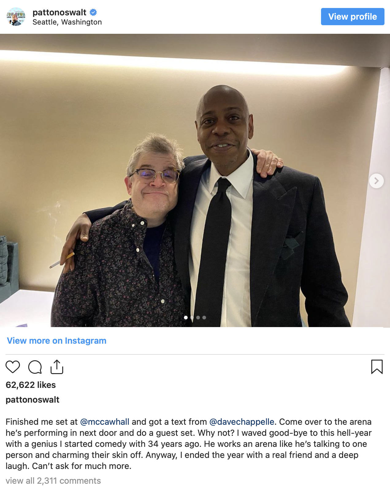 Patton Oswalt rings in the New Year with his old friend, Dave Chappelle