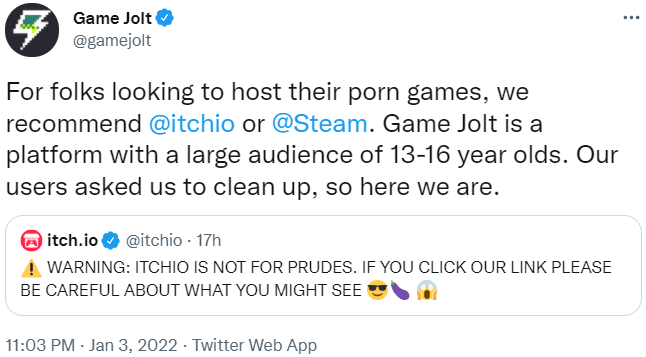 Game Jolt Bans Pornographic Games, Replies To Concerned Users With Sassy  GIFs And Snarky Comments - Bounding Into Comics