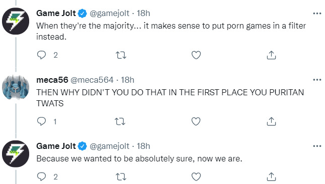 Game Jolt Bans Pornographic Games, Replies To Concerned Users With Sassy  GIFs And Snarky Comments - Bounding Into Comics